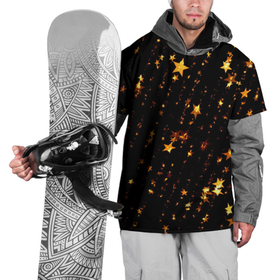 Накидка на куртку 3D с принтом Новогодний звездный дождь на черном фоне в Курске, 100% полиэстер |  | 