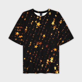 Мужская футболка OVERSIZE 3D с принтом Новогодний звездный дождь на черном фоне в Кировске,  |  | 