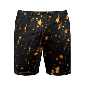 Мужские шорты спортивные с принтом Новогодний звездный дождь на черном фоне ,  |  | Тематика изображения на принте: 