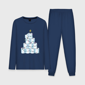 Мужская пижама хлопок (с лонгсливом) с принтом Новогодняя елка из туалетной бумаги в Курске,  |  | 