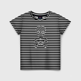 Детская футболка 3D с принтом Полосатый черно белый фон с черепом в Белгороде, 100% гипоаллергенный полиэфир | прямой крой, круглый вырез горловины, длина до линии бедер, чуть спущенное плечо, ткань немного тянется | 