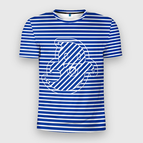 Мужская футболка 3D Slim с принтом Веселый призрак на полосатой тельняшке в Новосибирске, 100% полиэстер с улучшенными характеристиками | приталенный силуэт, круглая горловина, широкие плечи, сужается к линии бедра | 