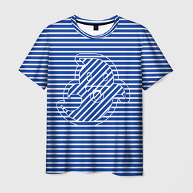 Мужская футболка 3D с принтом Веселый призрак на полосатой тельняшке в Санкт-Петербурге, 100% полиэфир | прямой крой, круглый вырез горловины, длина до линии бедер | 