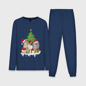 Мужская пижама хлопок (с лонгсливом) с принтом Коты и елка с подарками ,  |  | 