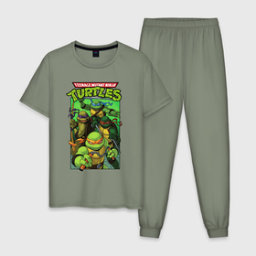 Мужская пижама хлопок с принтом Teenage ninja mutants в Новосибирске, 100% хлопок | брюки и футболка прямого кроя, без карманов, на брюках мягкая резинка на поясе и по низу штанин
 | 