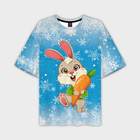 Мужская футболка OVERSIZE 3D с принтом Зайчик   с морковкой  2023 ,  |  | Тематика изображения на принте: 