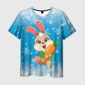 Мужская футболка 3D с принтом Зайчик   с морковкой  2023 в Курске, 100% полиэфир | прямой крой, круглый вырез горловины, длина до линии бедер | 
