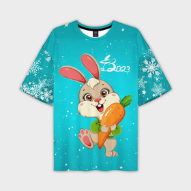 Мужская футболка OVERSIZE 3D с принтом Зайчик 2023 с морковкой ,  |  | Тематика изображения на принте: 