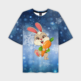 Мужская футболка OVERSIZE 3D с принтом Зайчик с большой морковкой ,  |  | 