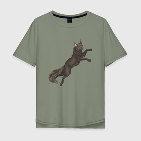 Мужская футболка хлопок Oversize с принтом Чёрный водяной кот, символ 2023 в Курске, 100% хлопок | свободный крой, круглый ворот, “спинка” длиннее передней части | 