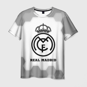 Мужская футболка 3D с принтом Real Madrid sport на светлом фоне в Тюмени, 100% полиэфир | прямой крой, круглый вырез горловины, длина до линии бедер | 