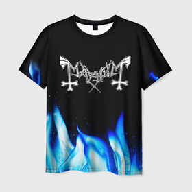 Мужская футболка 3D с принтом Mayhem blue fire в Санкт-Петербурге, 100% полиэфир | прямой крой, круглый вырез горловины, длина до линии бедер | 