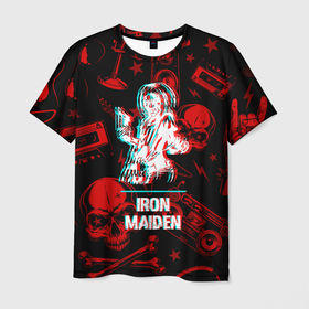 Мужская футболка 3D с принтом Iron Maiden rock glitch в Санкт-Петербурге, 100% полиэфир | прямой крой, круглый вырез горловины, длина до линии бедер | Тематика изображения на принте: 