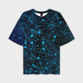 Мужская футболка OVERSIZE 3D с принтом Нейроны   всемирная паутина на черном фоне в Кировске,  |  | 