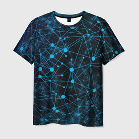 Мужская футболка 3D с принтом Нейроны   всемирная паутина на черном фоне в Екатеринбурге, 100% полиэфир | прямой крой, круглый вырез горловины, длина до линии бедер | 
