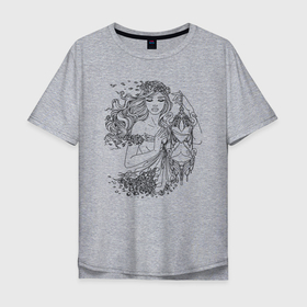 Мужская футболка хлопок Oversize с принтом Прекрасная девушка с песочными часами в Белгороде, 100% хлопок | свободный крой, круглый ворот, “спинка” длиннее передней части | Тематика изображения на принте: 