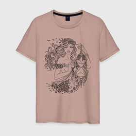Мужская футболка хлопок с принтом Прекрасная девушка с песочными часами в Екатеринбурге, 100% хлопок | прямой крой, круглый вырез горловины, длина до линии бедер, слегка спущенное плечо. | 