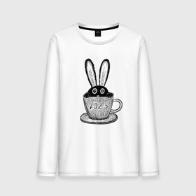 Мужской лонгслив хлопок с принтом Чёрный кролик в чайной чашке , 100% хлопок |  | Тематика изображения на принте: 
