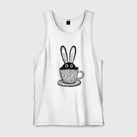 Мужская майка хлопок с принтом Чёрный кролик в чайной чашке , 100% хлопок |  | Тематика изображения на принте: 