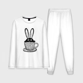 Мужская пижама хлопок (с лонгсливом) с принтом Чёрный кролик в чайной чашке ,  |  | Тематика изображения на принте: 