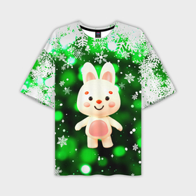 Мужская футболка OVERSIZE 3D с принтом Снегопад и кролик в Тюмени,  |  | 