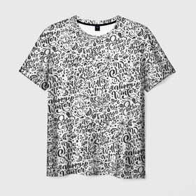 Мужская футболка 3D с принтом Новогодний узор леттеринг надписи в Кировске, 100% полиэфир | прямой крой, круглый вырез горловины, длина до линии бедер | 