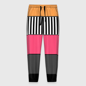 Мужские брюки 3D с принтом Полосатый узор желтые розовые черные полосы в Кировске, 100% полиэстер | манжеты по низу, эластичный пояс регулируется шнурком, по бокам два кармана без застежек, внутренняя часть кармана из мелкой сетки | 
