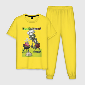 Мужская пижама хлопок с принтом Зомби барбекю в Кировске, 100% хлопок | брюки и футболка прямого кроя, без карманов, на брюках мягкая резинка на поясе и по низу штанин
 | 