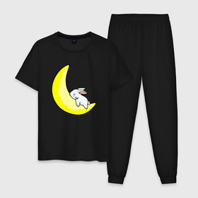 Мужская пижама хлопок с принтом Кролик на полумесяце , 100% хлопок | брюки и футболка прямого кроя, без карманов, на брюках мягкая резинка на поясе и по низу штанин
 | 