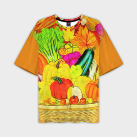 Мужская футболка OVERSIZE 3D с принтом Плетеная корзина, полная фруктов и овощей в Тюмени,  |  | 