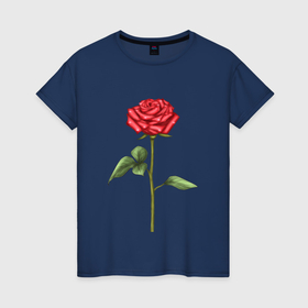 Женская футболка хлопок с принтом Роза красная в Новосибирске, 100% хлопок | прямой крой, круглый вырез горловины, длина до линии бедер, слегка спущенное плечо | 