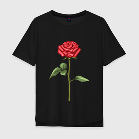 Мужская футболка хлопок Oversize с принтом Роза красная в Курске, 100% хлопок | свободный крой, круглый ворот, “спинка” длиннее передней части | Тематика изображения на принте: 