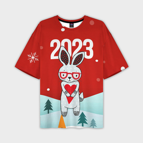 Мужская футболка OVERSIZE 3D с принтом 2023  зайчик с сердечком ,  |  | 