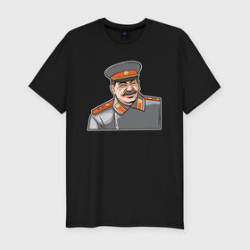 Мужская футболка хлопок Slim с принтом Товарищ Сталин смеётся в Курске, 92% хлопок, 8% лайкра | приталенный силуэт, круглый вырез ворота, длина до линии бедра, короткий рукав | Тематика изображения на принте: 