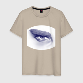 Мужская футболка хлопок с принтом Глаз мужской   монохром в Белгороде, 100% хлопок | прямой крой, круглый вырез горловины, длина до линии бедер, слегка спущенное плечо. | 