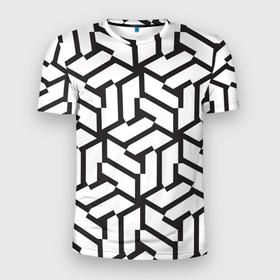 Мужская футболка 3D Slim с принтом Чёрно белый бесконечный лабиринт в Петрозаводске, 100% полиэстер с улучшенными характеристиками | приталенный силуэт, круглая горловина, широкие плечи, сужается к линии бедра | 