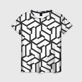 Женская футболка 3D с принтом Чёрно белый бесконечный лабиринт в Петрозаводске, 100% полиэфир ( синтетическое хлопкоподобное полотно) | прямой крой, круглый вырез горловины, длина до линии бедер | 