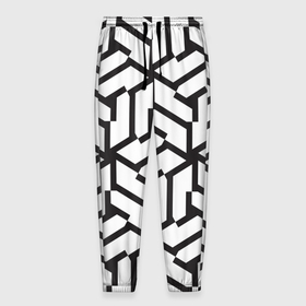 Мужские брюки 3D с принтом Чёрно белый бесконечный лабиринт в Санкт-Петербурге, 100% полиэстер | манжеты по низу, эластичный пояс регулируется шнурком, по бокам два кармана без застежек, внутренняя часть кармана из мелкой сетки | 