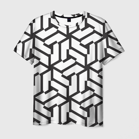 Мужская футболка 3D с принтом Чёрно белый бесконечный лабиринт в Тюмени, 100% полиэфир | прямой крой, круглый вырез горловины, длина до линии бедер | 