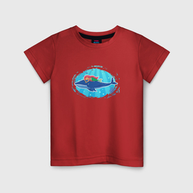 Детская футболка хлопок с принтом Русалочка и кит в Петрозаводске, 100% хлопок | круглый вырез горловины, полуприлегающий силуэт, длина до линии бедер | 