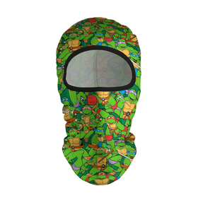 Балаклава 3D с принтом Ninja turtles pattern в Санкт-Петербурге, 100% полиэстер, ткань с особыми свойствами — Activecool | плотность 150–180 г/м2; хорошо тянется, но при этом сохраняет форму. Закрывает шею, вокруг отверстия для глаз кайма. Единый размер | 