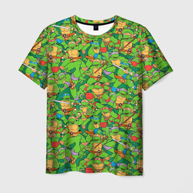 Мужская футболка 3D с принтом Ninja turtles pattern в Кировске, 100% полиэфир | прямой крой, круглый вырез горловины, длина до линии бедер | 