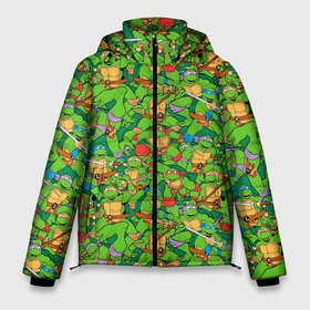 Мужская зимняя куртка 3D с принтом Ninja turtles pattern в Санкт-Петербурге, верх — 100% полиэстер; подкладка — 100% полиэстер; утеплитель — 100% полиэстер | длина ниже бедра, свободный силуэт Оверсайз. Есть воротник-стойка, отстегивающийся капюшон и ветрозащитная планка. 

Боковые карманы с листочкой на кнопках и внутренний карман на молнии. | Тематика изображения на принте: 
