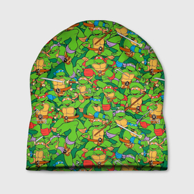 Шапка 3D с принтом Ninja turtles pattern в Тюмени, 100% полиэстер | универсальный размер, печать по всей поверхности изделия | Тематика изображения на принте: 