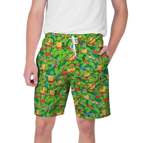 Мужские шорты 3D с принтом Ninja turtles pattern в Тюмени,  полиэстер 100% | прямой крой, два кармана без застежек по бокам. Мягкая трикотажная резинка на поясе, внутри которой широкие завязки. Длина чуть выше колен | 