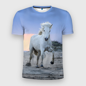 Мужская футболка 3D Slim с принтом Белый конь в Петрозаводске, 100% полиэстер с улучшенными характеристиками | приталенный силуэт, круглая горловина, широкие плечи, сужается к линии бедра | 