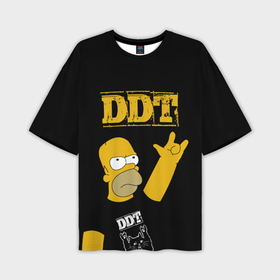 Мужская футболка OVERSIZE 3D с принтом ДДТ Гомер Симпсон рокер в Рязани,  |  | 