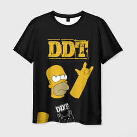 Мужская футболка 3D с принтом ДДТ Гомер Симпсон рокер в Петрозаводске, 100% полиэфир | прямой крой, круглый вырез горловины, длина до линии бедер | 