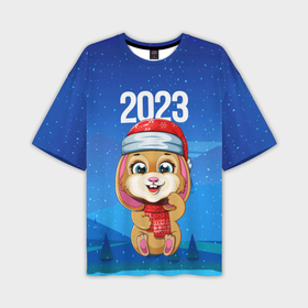 Мужская футболка OVERSIZE 3D с принтом 2023    Новогодний  зайчик в Санкт-Петербурге,  |  | 
