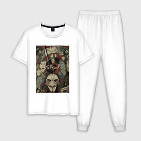 Мужская пижама хлопок с принтом Пила арт в Екатеринбурге, 100% хлопок | брюки и футболка прямого кроя, без карманов, на брюках мягкая резинка на поясе и по низу штанин
 | Тематика изображения на принте: 